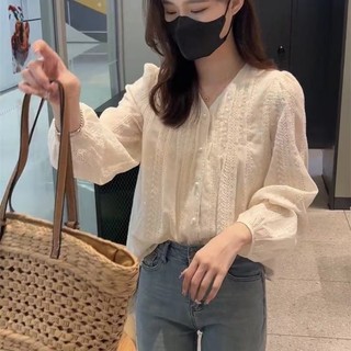 Áo sơ mi dài tay ren dáng rộng phong cách Hàn Quốc dành cho nữ