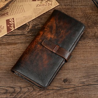 Da Thật Chính Hãng Retro Ví Dài Nam Gấp Dung Tích Lớn Đựng Thẻ Lớp Đầu Tiên Da Bò Ly Hợp