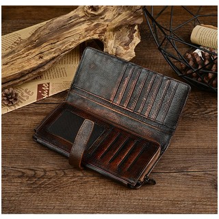 Da Thật Chính Hãng Retro Ví Dài Nam Gấp Dung Tích Lớn Đựng Thẻ Lớp Đầu Tiên Da Bò Ly Hợp