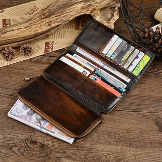 Da Thật Chính Hãng Retro Ví Dài Nam Gấp Dung Tích Lớn Đựng Thẻ Lớp Đầu Tiên Da Bò Ly Hợp