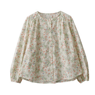 Phong cách hàn quốc nữ nữ dáng rộng voan flroal áo sơ mi dài tay áo baju baju wanita lengan panjang