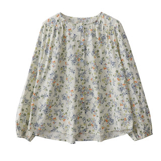 Phong cách hàn quốc nữ nữ dáng rộng voan flroal áo sơ mi dài tay áo baju baju wanita lengan panjang