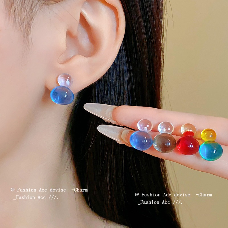 Bông tai đinh tán tròn màu dopamine kim bạc dành cho bé gái trái tim hình học đơn giản Bông tai mùa hè cảm giác cao cấp dành cho bé gái