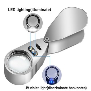Kính lúp trang sức thẩm định 40X 25mm Kính lúp có thể gập lại bằng hợp kim nhôm 40 lần có đèn LED / Đèn phát hiện tiền giấy UV