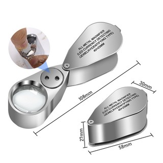 40X 25mm Trang sức thẩm định Kính lúp có thể gập lại 40 lần với đèn LED Đèn xác minh tiền mặt UV Tất cả các kính lúp kim loại