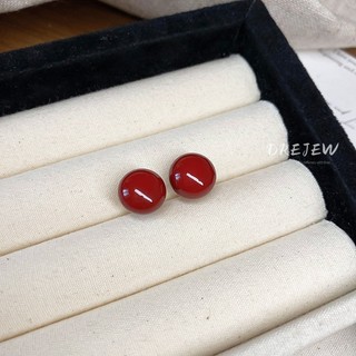 DREJEW Bạc 925 Phong Cách Hồng Kông Bông Tai Ngọc Trai Burgundy Đơn Giản 2024 Mới Đi Lại Bông Tai Internet Người Nổi Tiếng Cùng Thời Trang Bông Tai Đa Năng Không Gây Dị Ứng