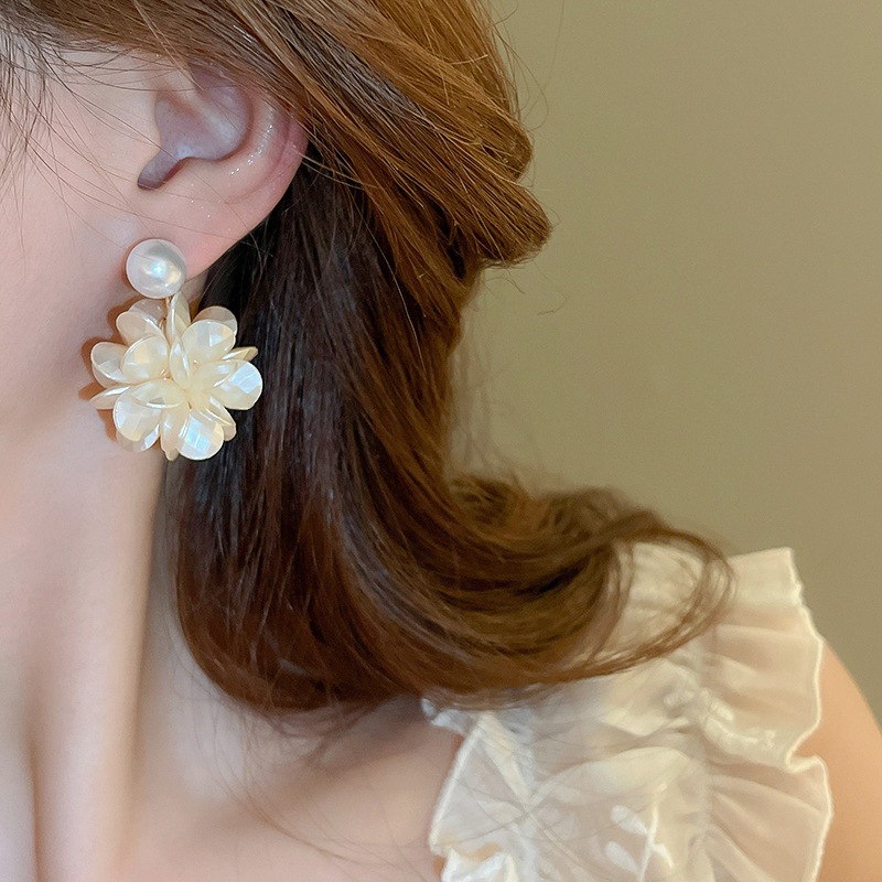 Kim Bạc Pháp Siêu Senshan Camellia Ngọc Trai, Bông Tai Cao Cấp, Phong Cách Tinh Tế