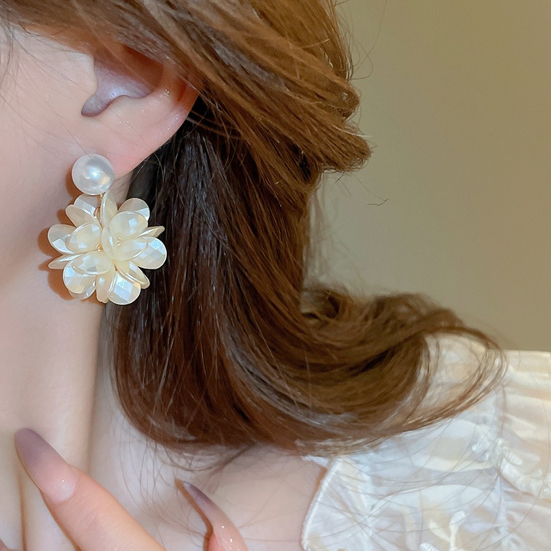 Kim Bạc Pháp Siêu Senshan Camellia Ngọc Trai, Bông Tai Cao Cấp, Phong Cách Tinh Tế