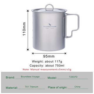 Cốc Uống Nước Titan 750ml Siêu Nhẹ Có Tay Cầm Có Thể Gấp Gọn Tiện Dụng Mang Theo Du Lịch Cắm Trại