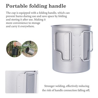 Cốc Uống Nước Titan 750ml Siêu Nhẹ Có Tay Cầm Có Thể Gấp Gọn Tiện Dụng Mang Theo Du Lịch Cắm Trại