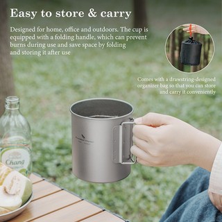 Cốc Uống Nước Titan 750ml Siêu Nhẹ Có Tay Cầm Có Thể Gấp Gọn Tiện Dụng Mang Theo Du Lịch Cắm Trại