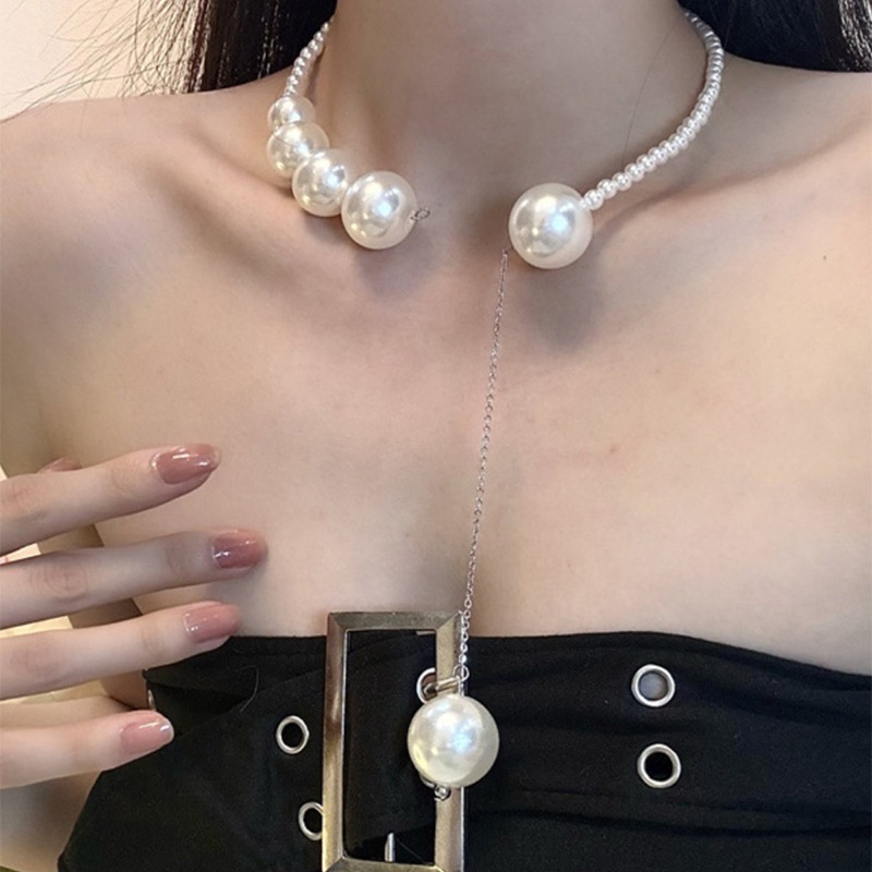 Quá Khổ Ngọc Trai Viền Mặt Dây Chuyền Vòng Cổ Nữ Mở Có Thể Điều Chỉnh Pháp Đính Hạt choker Xương Đòn Dây Xích Phụ Kiện