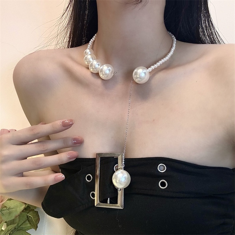 Quá Khổ Ngọc Trai Viền Mặt Dây Chuyền Vòng Cổ Nữ Mở Có Thể Điều Chỉnh Pháp Đính Hạt choker Xương Đòn Dây Xích Phụ Kiện