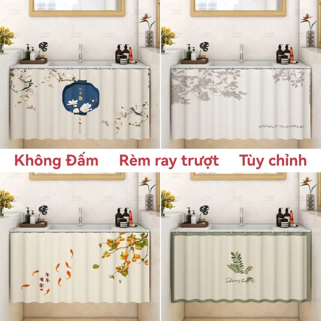 Rèm che tủ phòng tắm, rèm trượt tự dính, không cần đục lỗ, chống thấm ...