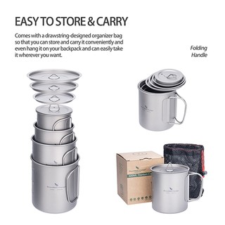 Cốc Uống Nước Titan 200ml 300ml 450ml Có Nắp Đậy Và Tay Cầm Có Thể Gập Lại