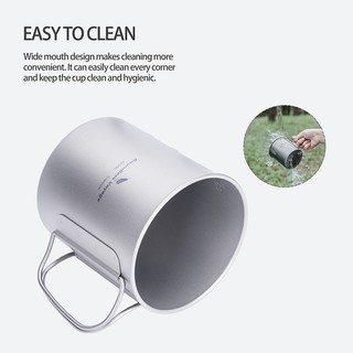 Cốc Uống Nước Titan 200ml 300ml 450ml Có Nắp Đậy Và Tay Cầm Có Thể Gập Lại