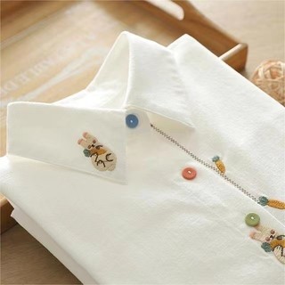 Áo sơ mi dài tay thêu Cotton dáng rộng phong cách Hàn Quốc dành cho nữ