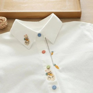 Áo sơ mi dài tay thêu Cotton dáng rộng phong cách Hàn Quốc dành cho nữ