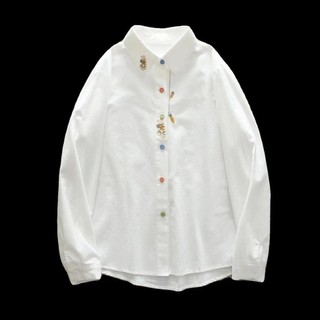 Áo sơ mi dài tay thêu Cotton dáng rộng phong cách Hàn Quốc dành cho nữ