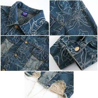 Áo khoác Denim nam ESEA American Retro Thương hiệu thời trang Bướm Jacquard Rách Denim