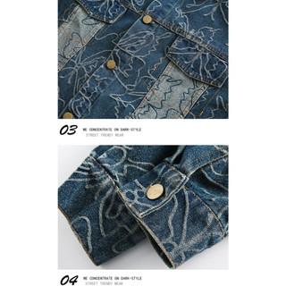 Áo khoác Denim nam ESEA American Retro Thương hiệu thời trang Bướm Jacquard Rách Denim