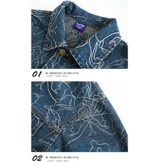 Áo khoác Denim nam ESEA American Retro Thương hiệu thời trang Bướm Jacquard Rách Denim
