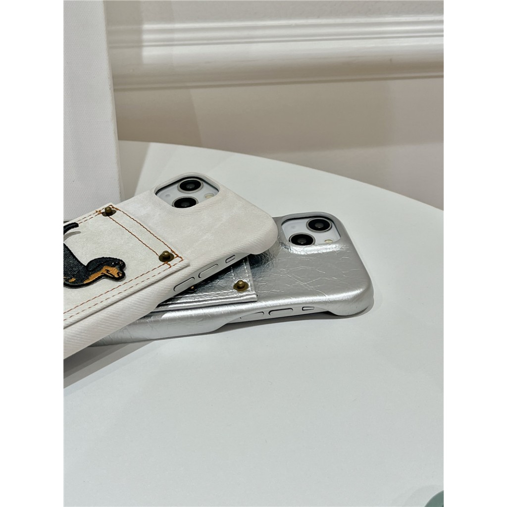 Ốp lưng iPhone cho 17 16 15 Pro max 14 Pro max canvas họa tiết chó con Chất liệu PU Chèn vỏ điện thoại thẻ