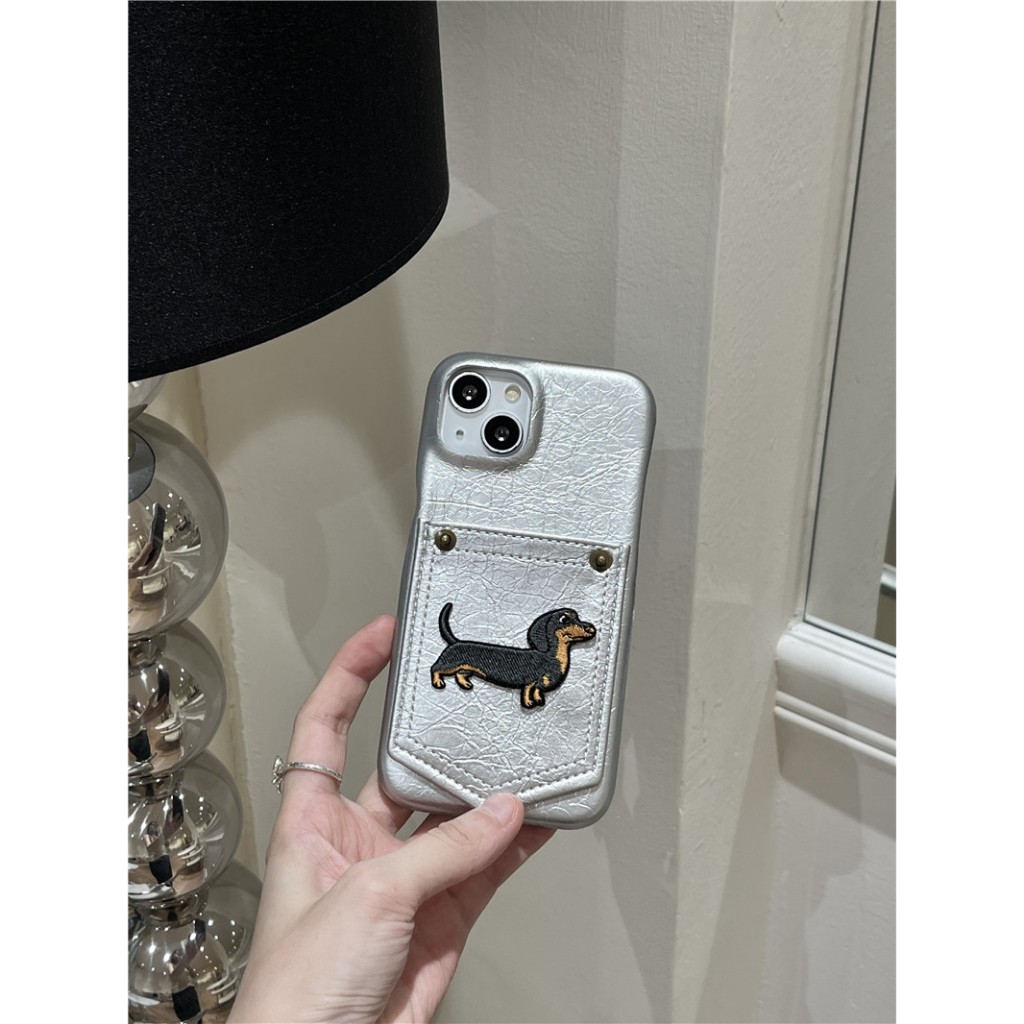 Ốp lưng iPhone cho 17 16 15 Pro max 14 Pro max canvas họa tiết chó con Chất liệu PU Chèn vỏ điện thoại thẻ
