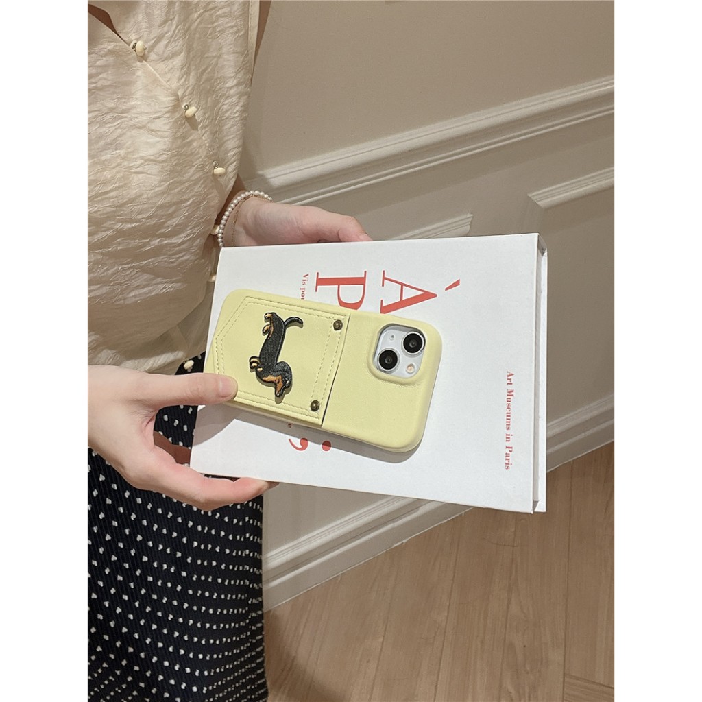 Ốp lưng iPhone cho 17 16 15 Pro max 14 Pro max canvas họa tiết chó con Chất liệu PU Chèn vỏ điện thoại thẻ