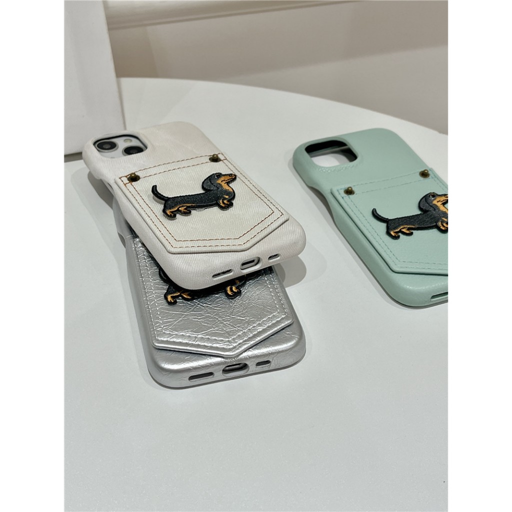 Ốp lưng iPhone cho 17 16 15 Pro max 14 Pro max canvas họa tiết chó con Chất liệu PU Chèn vỏ điện thoại thẻ