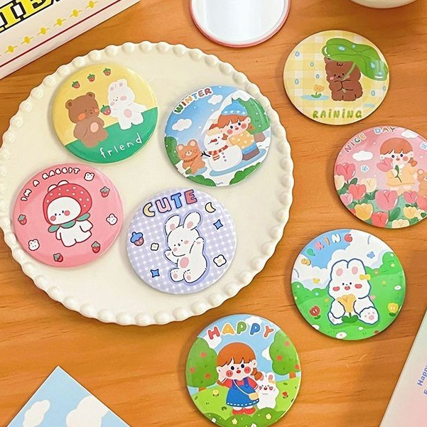 🍧Pudding🍧Gương Trang Điểm mini Kiểu Tròn Họa Tiết Hoạt Hình Dễ Thương