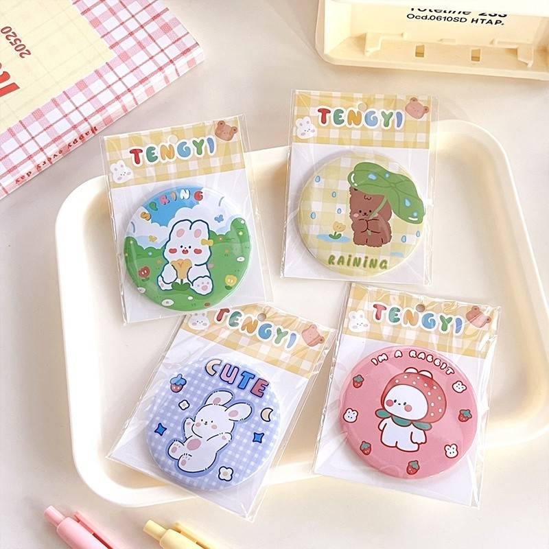 🍧Pudding🍧Gương Trang Điểm mini Kiểu Tròn Họa Tiết Hoạt Hình Dễ Thương