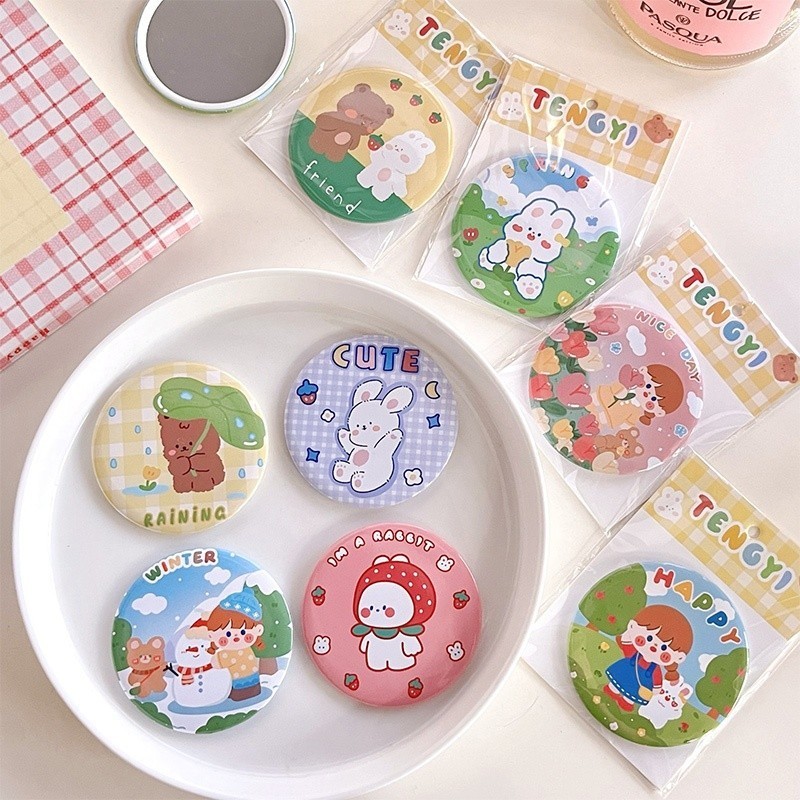 🍧Pudding🍧Gương Trang Điểm mini Kiểu Tròn Họa Tiết Hoạt Hình Dễ Thương