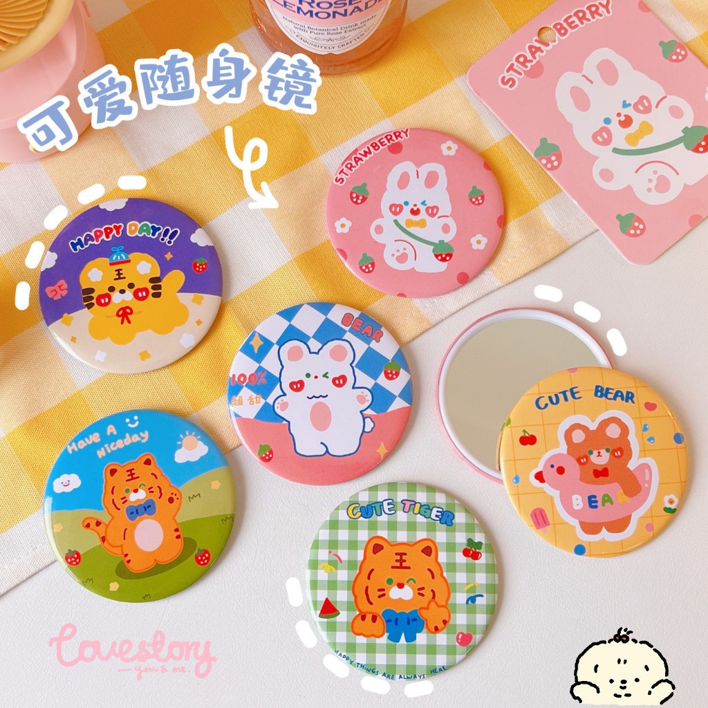 🍧Pudding🍧Gương Trang Điểm mini Kiểu Tròn Họa Tiết Hoạt Hình Dễ Thương