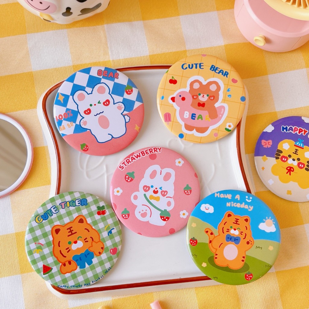 🍧Pudding🍧Gương Trang Điểm mini Kiểu Tròn Họa Tiết Hoạt Hình Dễ Thương