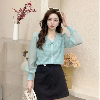 Áo thun dệt kim cổ Búp Bê áo mặc trong mẫu mới mùa thu đông cho nữ áo dài tay
