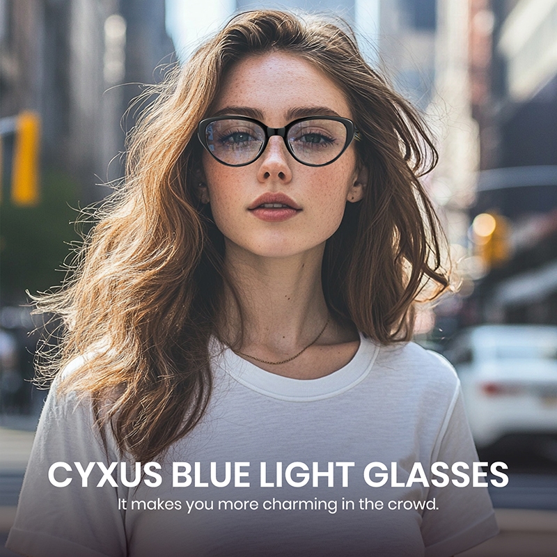 Cyxus Kính Chống Ánh Sáng Xanh Gọng Mắt Mèo TR90 Nữ Retro Hợp Xu Hướng Bảo Vệ Mắt Máy Tính Toàn Diện 8198