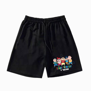 Quần short cầu lông in hình vui nhộn "Crayon Shin chan" mới của Victor dành cho nam và nữ, quần short thể thao tập luyện thông thường khô nhanh cho trẻ em