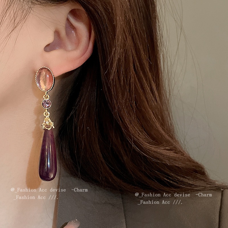 Bộ kim bạc kim cương giọt nước hình học bông tai phong cách tòa án cổ điển bông tai cao cấp thời trang phù hợp tất cả các bông tai bán buôn