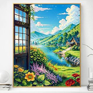 MOZI✨40 * 50cm / 30 * 40cm phong cảnh đồng quê tranh tô màu theo số tranh số hóa bộ tô màu theo số tranh sơn dầu số hoá Lakeside Cabin diy Tranh Phong Cảnh Tranh Kỹ Thuật Số Tranh Tay Tranh Làm Đầy Tranh Acrylic Tranh Trang Trí Nhà Cửa Tranh