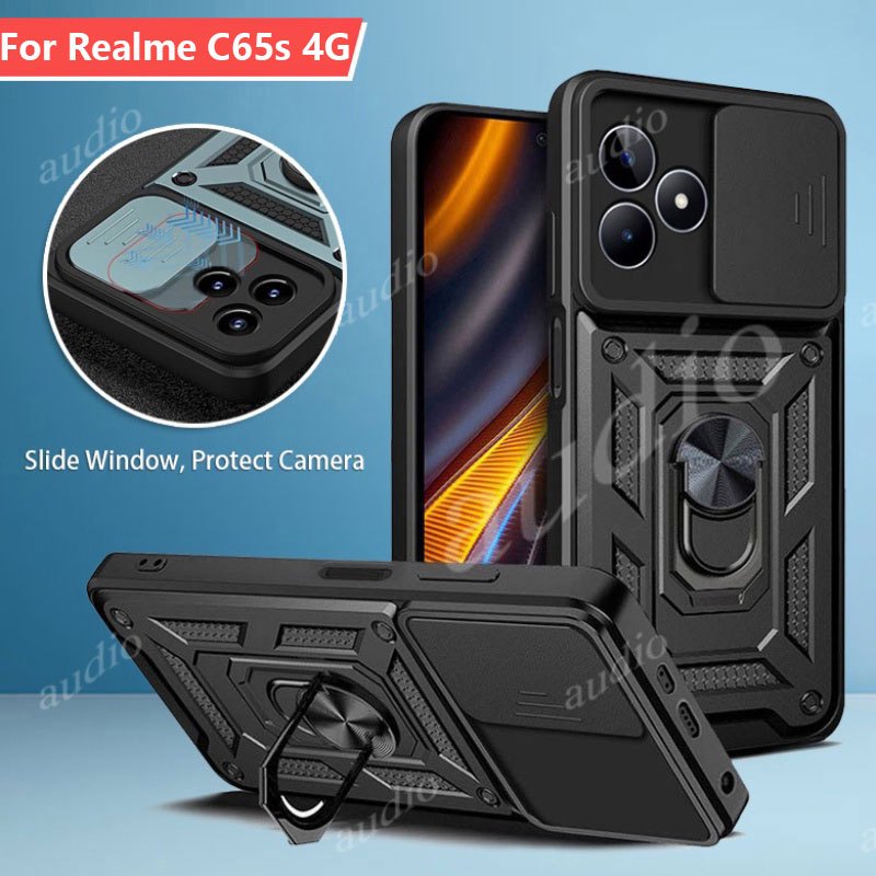 Dành Cho Realme C65s C61 NFC 4G 2024 Ốp Lưng Vòng Kim Loại Giá Đỡ Từ Tính Giáp Vỏ Điện Thoại Cho Realme c65s c61 C 65s 61 C65 S 61C RealmeC65s RealmeC61 4G Đứng Ốp Lưng