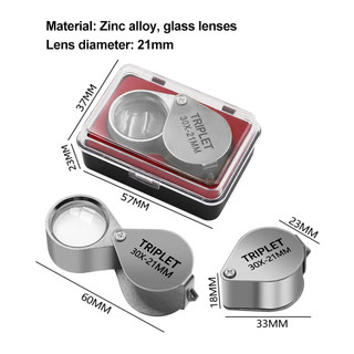 Kính lúp gấp kim loại phóng đại 30X Cầm tay Ống kính 21mm Trang sức thẩm định Kính lúp