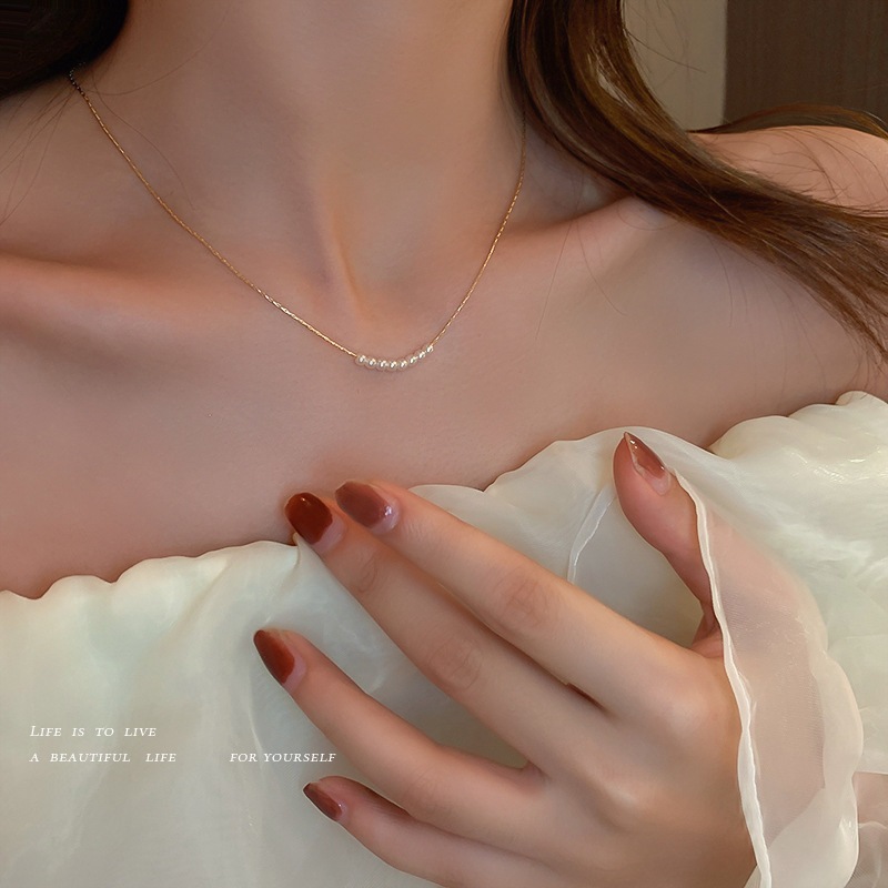 Hàn Quốc đơn giản ngọc trai hình học vòng cổ nữ mỏng dây chuyền thiểu số nhẹ sang trọng xương đòn chuỗi phong cách lạnh lùng mọi thứ dây chuyền cổ nữ