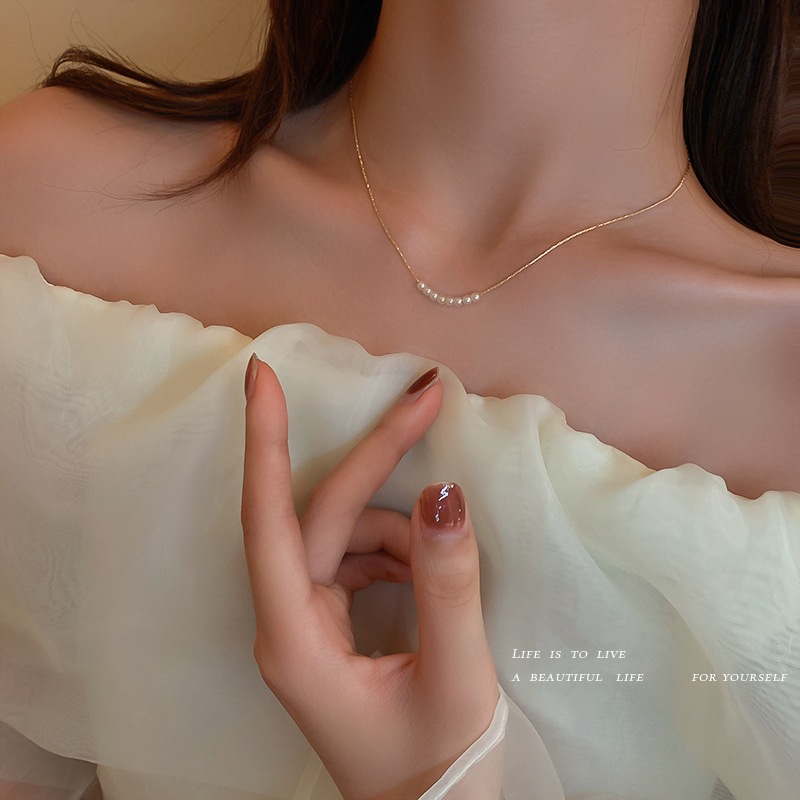 Hàn Quốc đơn giản ngọc trai hình học vòng cổ nữ mỏng dây chuyền thiểu số nhẹ sang trọng xương đòn chuỗi phong cách lạnh lùng mọi thứ dây chuyền cổ nữ