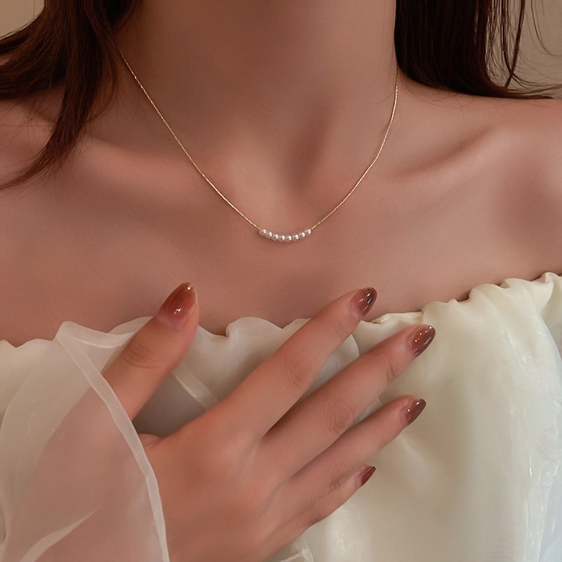Hàn Quốc đơn giản ngọc trai hình học vòng cổ nữ mỏng dây chuyền thiểu số nhẹ sang trọng xương đòn chuỗi phong cách lạnh lùng mọi thứ dây chuyền cổ nữ