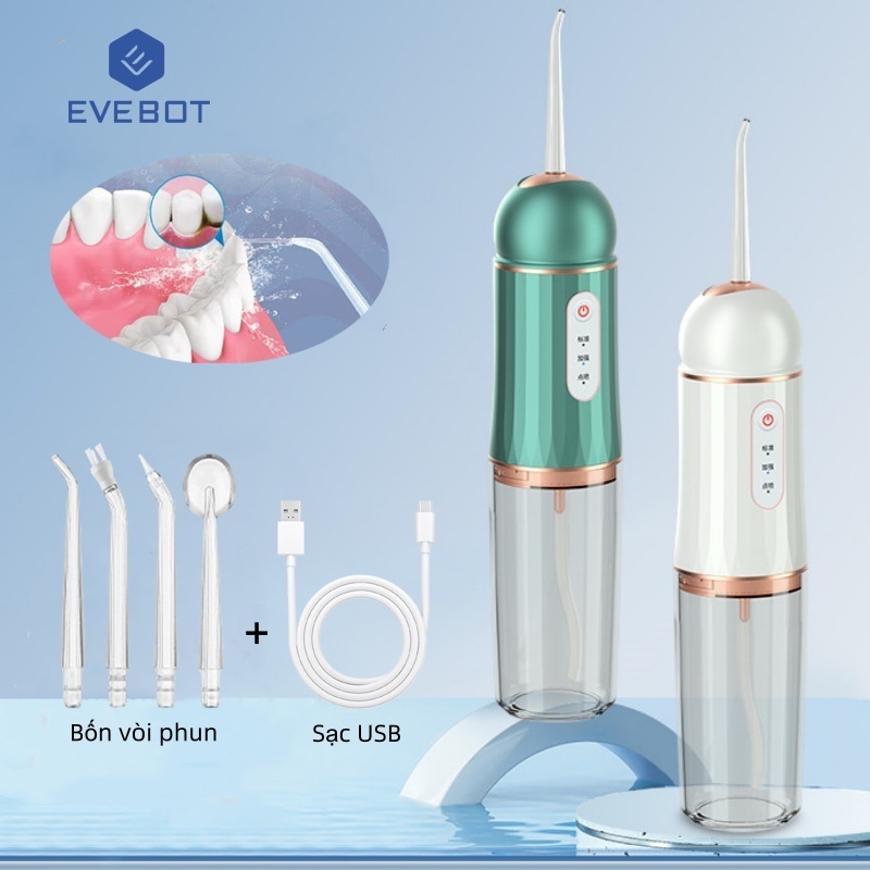 Ảnh EVEBOT Máy rửa Miệng điện thông minh, máy rửa nha khoa điều chỉnh ba giai đoạn di động, dung tích cao 230ml, sạc USB, chống nước IPX7 1