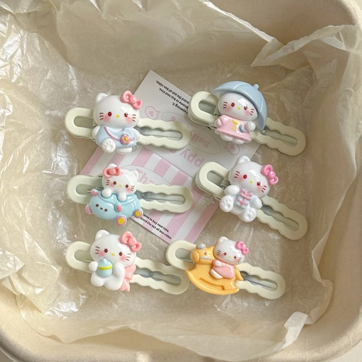 🍑peach🍑Kẹp tóc Kitty dễ thương, phụ kiện tóc bên hông mới dễ thương, mỏ vịt cô gái màu hồng hoạt hình phụ kiện tóc