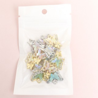 10 Chiếc Trong Suốt Acrylic & Kim Cương Giả Kẻ Sọc Tinh Tế Bướm Quyến Rũ DIY Tính Khí Vòng Cổ Vòng Tay Bông Tai Phụ Kiện Tóc Dreamy Đôi Thiết Kế Bướm Mặt Dây Hợp Kim