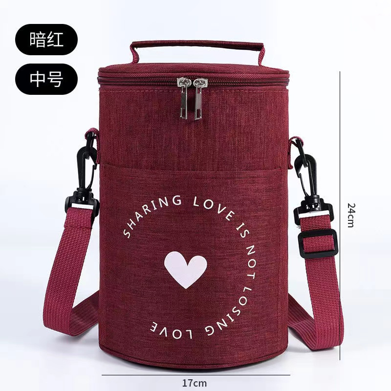 Túi Bento tròn cách nhiệt, giữ lạnh/nóng, đeo vai/chéo, hình trụ có thể thu vào, dùng làm túi ăn trưa