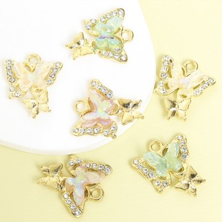 10 Chiếc Trong Suốt Acrylic & Kim Cương Giả Kẻ Sọc Tinh Tế Bướm Quyến Rũ DIY Tính Khí Vòng Cổ Vòng Tay Bông Tai Phụ Kiện Tóc Dreamy Đôi Thiết Kế Bướm Mặt Dây Hợp Kim
